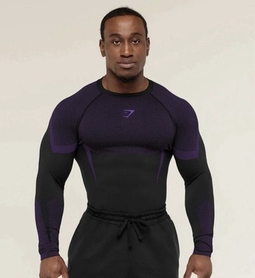 Gymshark Onyx 5.0 Seamless Long Sleeve T-Shirt Black/Purple Size