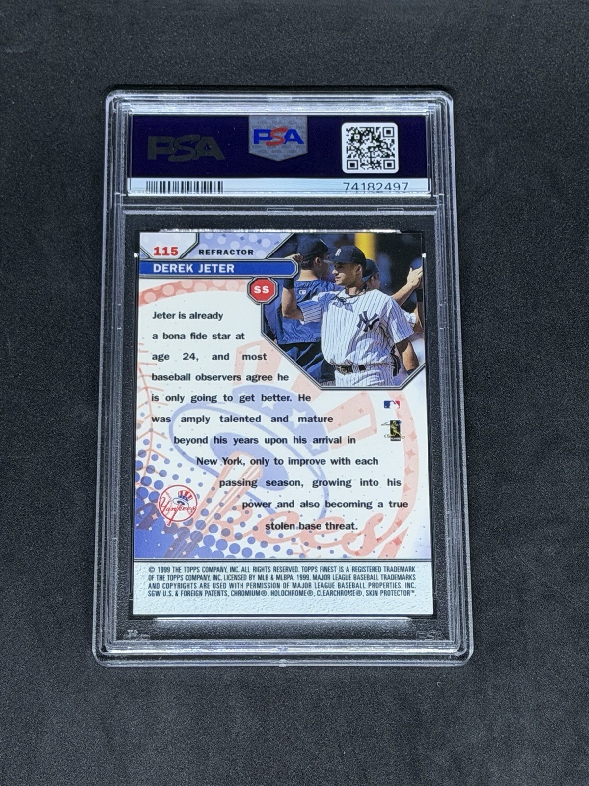 1999 Topps Finest Gems Derek Jeter #115 Refractor PSA 9 view 2
