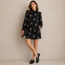 J Crew Floral Ruffle Neck Long Billow Sleeve Mini Shift Dress 14 NWT