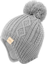 Baby Beanie Hat, Winter Warm Knit Cap and Scarf Set with Pom Pom for Girls, Todd