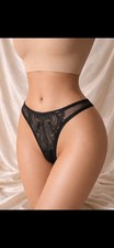 Vintage 90 s Black Sheer Mesh Dot Lace Bikini Brief High Leg Sheer Back Panties