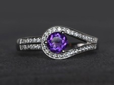 2CT Round Amethyst Gemstone 925 Silver Plated Art Deco Ring Duty Free