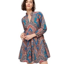 J Crew Rebecca Tiered Poplin Ratti Mediterranean Paisley Print Dress Size XXS