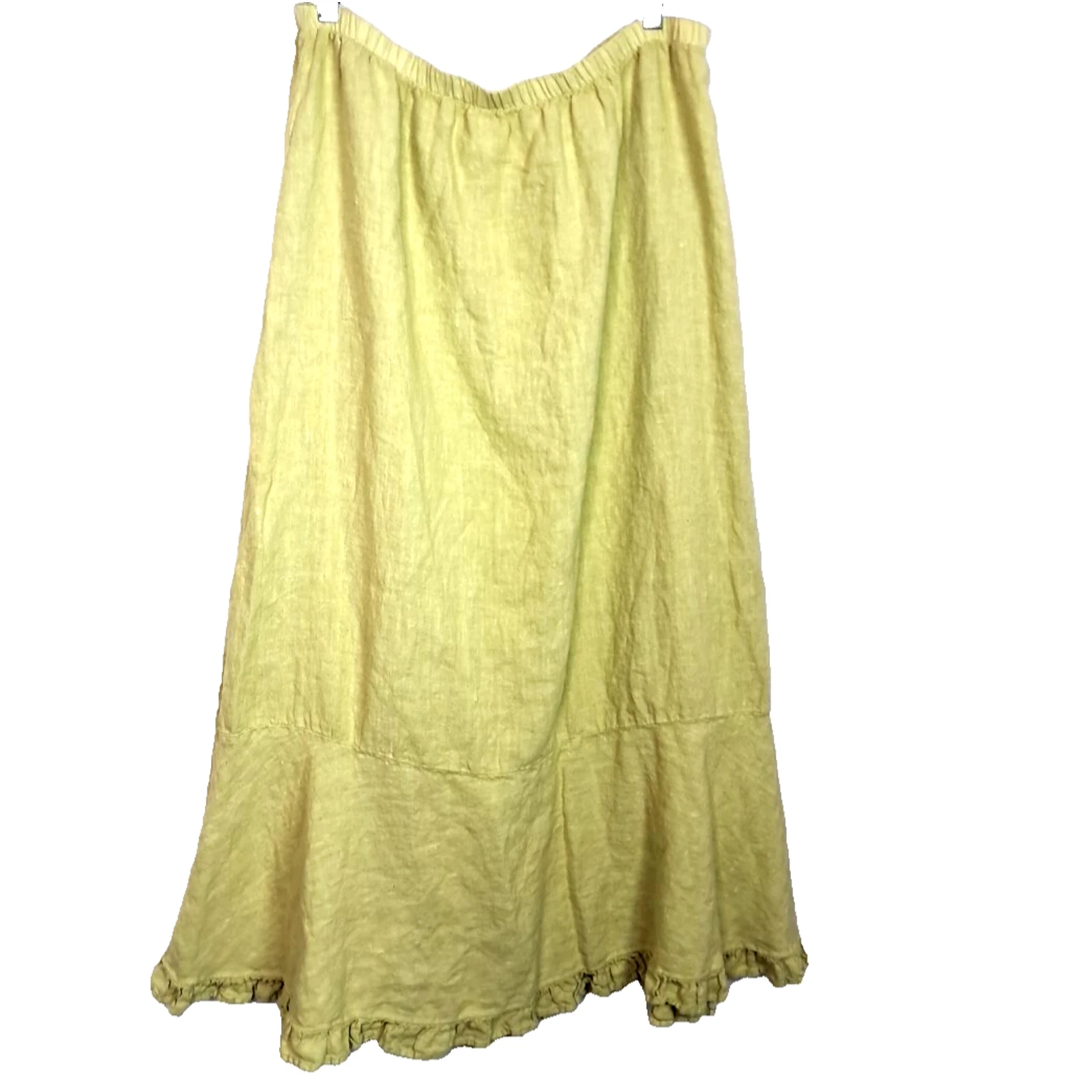 Match Point Linen Ruffle Hem Maxi Skirt Women Sz 1x Green Beachy Lagenlook Boho
