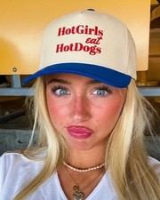 Hot Girls Eat Hot Dogs Hat Funny USA Patriotic Trucker Hat 4th Of July Cap