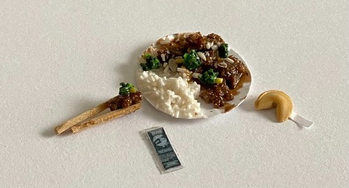 1:12 Artisan Dollhouse Food - MINIATURE CHINESE BEEF & BROCCOLI DINNER SET