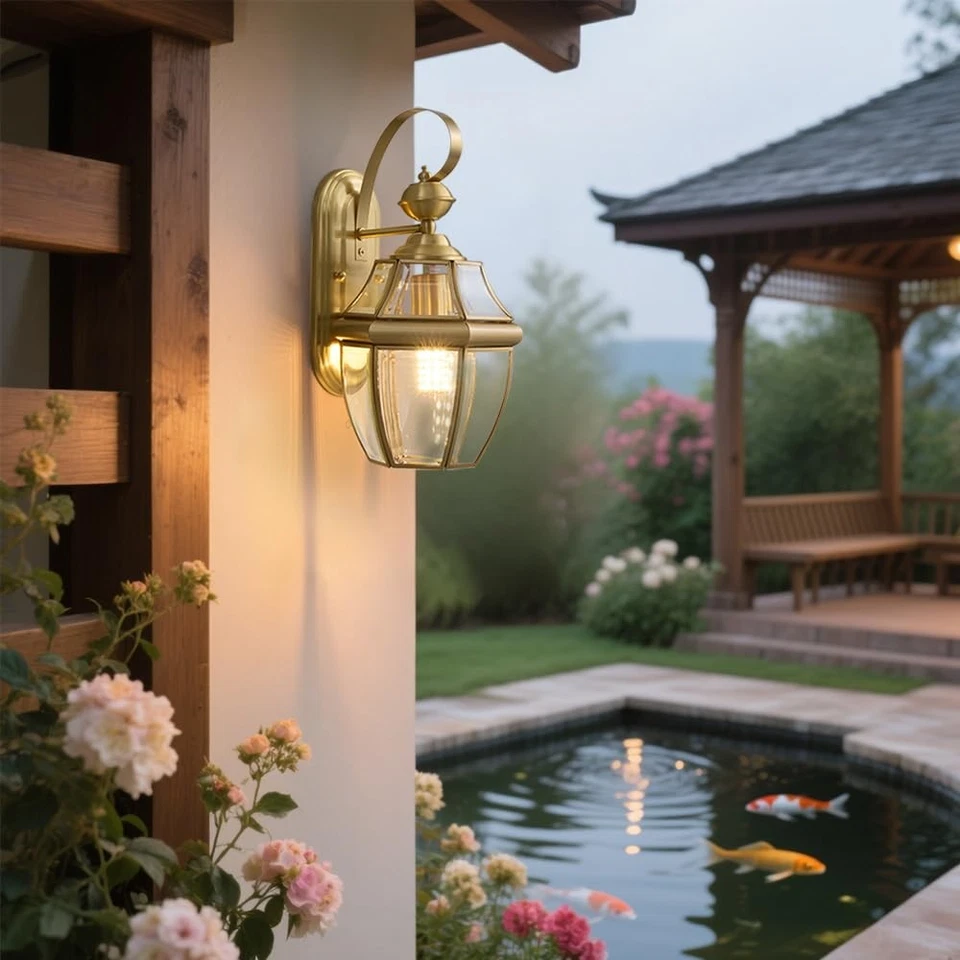Gold Sconce Courtyard Wall Lamp Outdoor Wall Lights Lantern Dusk to Dawn Weat... - Imagem 3 de 4