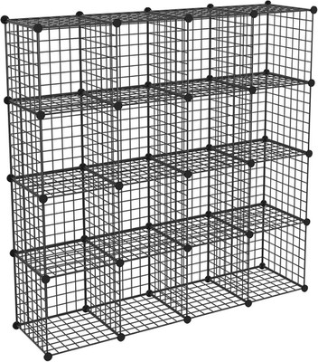 16-Cube Wire Storage Organizer for Books, Toys, Plants & More - Black Metal Grid