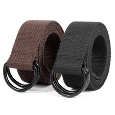 Men Canvas Fabric Belt, Casual Webbing Black D Ring Belts for Cargo Pants 1 1...