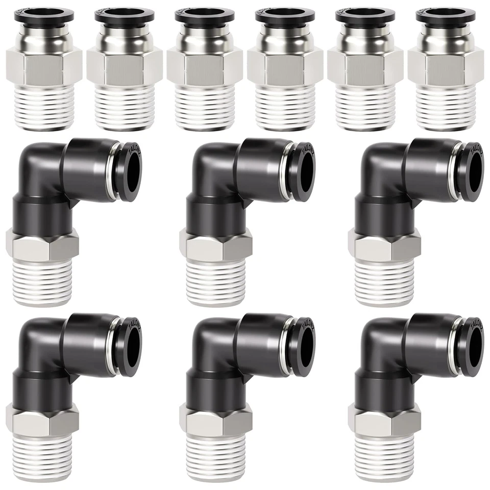 1/4 Inch Push to Connect Fittings Copper Plastic Elbow Straight NPT Pack of 12 - Image 3 of 4