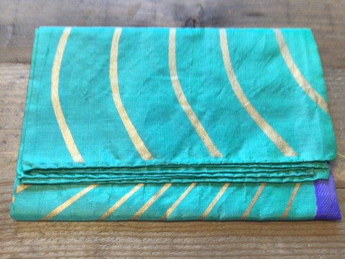 Vintage 100%Thai Silk Square Emerald Green Purple Gold Hand Made - Picture 12 of 12