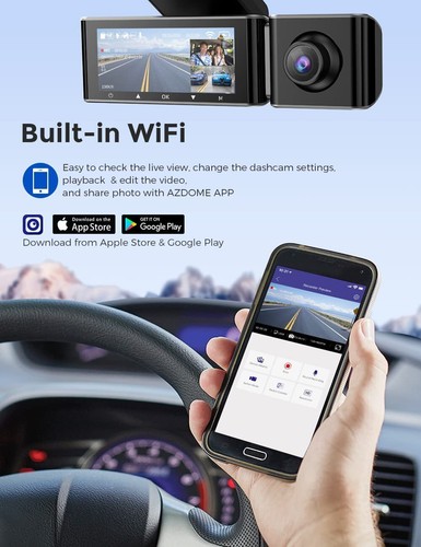 AZDOME M550 Dash Cam 3 Channel, Built in Wifi GPS, with 64GB Card, Front inside - Picture 5 of 10