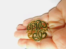 Cursive Monogrammed Initials PBE Gold Tone Metal Scarf Clip Vintage