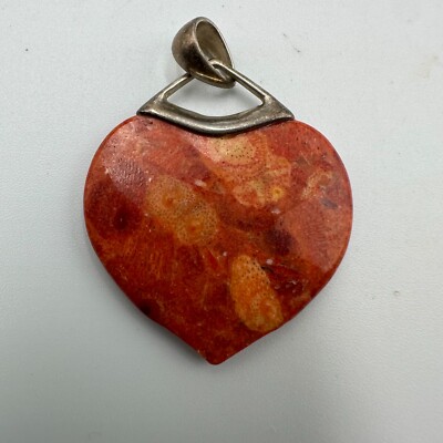 Barse Anhänger Sterlingsilber orange Achat Koralle Herz Boho Southwestern 1 Zoll