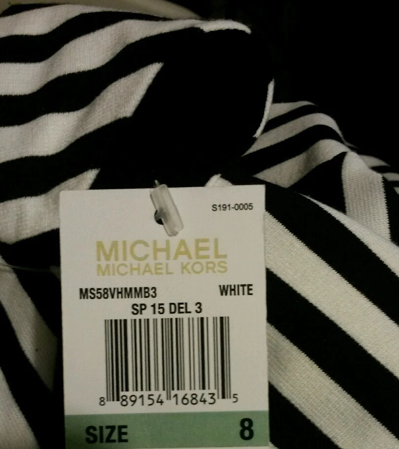 NUOVO! Abito Michael Kors nero bianco stampato a righe taglia 8 14