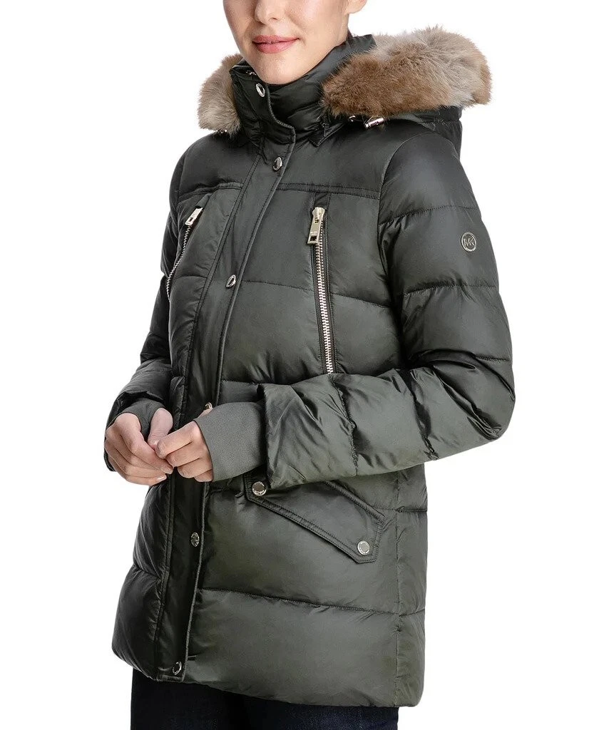 Michael kors quilted down and shop faux fur puffer jacket