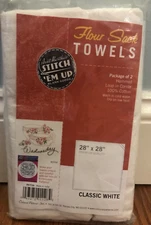 Aunt Marthas White Flour Sack Dish Towels 28" x 28" Premium Quality Pkg of 2 NEW