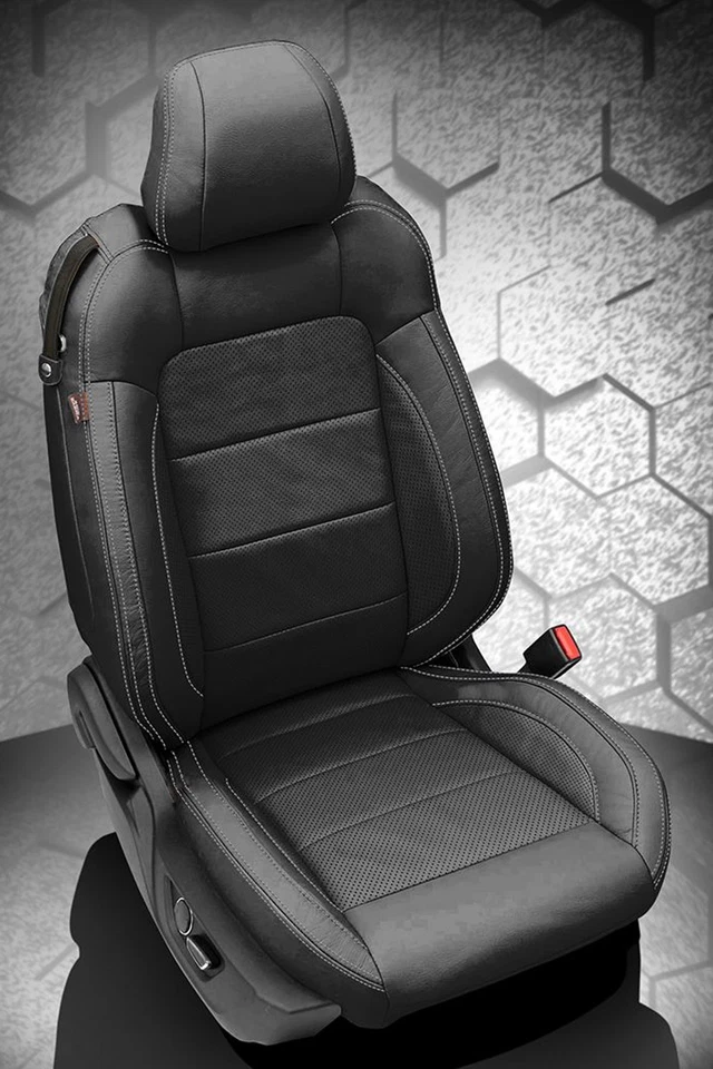 2015-2022 Ford Mustang GT V6 Eco Coupe ALEA Black Ash Leather Seat Covers Kit - Image 2 of 4