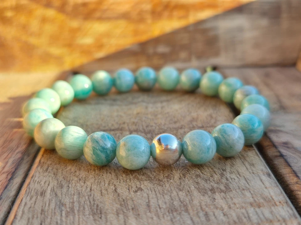 Amazonit Armband 925 Silber Perle Perlenarmband Naturstein Partnerarmband - Bild 2 von 4