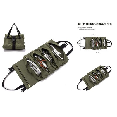 Rugged 24 Inch Tool Roll - Heavy-Duty Canvas Wrench Organizer & First Aid Bag