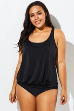 Meet Curve Womens Size L Black Racerback Tummy Control Blouson Tankini Swim Set