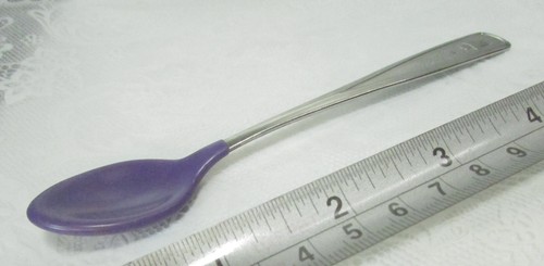 Vintage '80 The First Years Stainless BABY SPOON w Soft Purple Rubber-Coated Tip - Picture 2 of 10