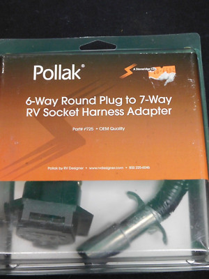 Pollak - P725 - 6-Way Round Plug to 7-Way RV Socket Harness Adap - Free Shipping