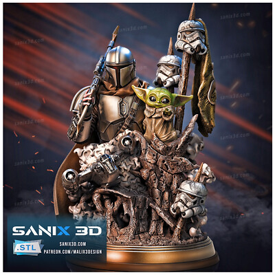 MANDALORIAN, STAR WARS, 1/4-1/24, FIGUR, FAN ART, 3D-DRUCK, STATUE, SANIX3D, MFW