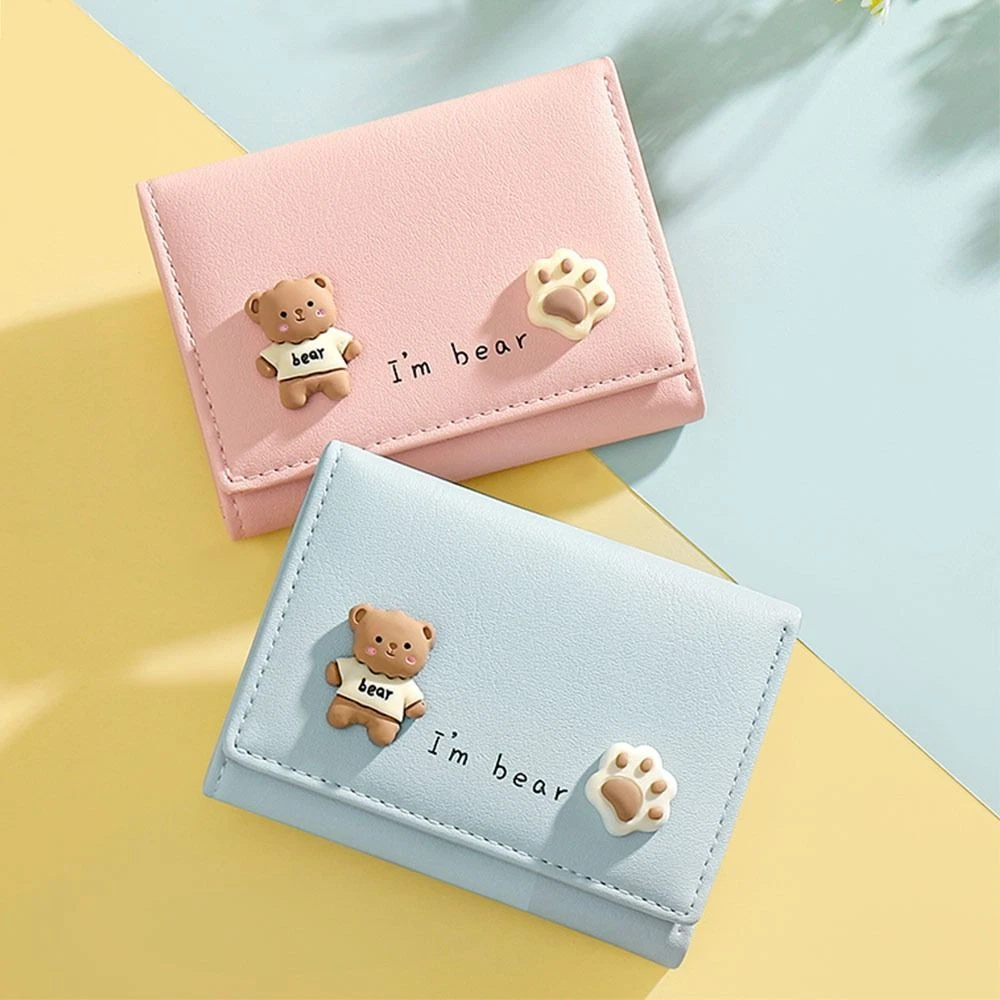Women Girls Cute Bear Small Short Wallets Clutch Bag Card Holder