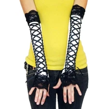 Corset Gloves White Black Arm Warmers Goth Wedding Dress Renaissance Costume Psy