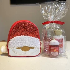 Bath & Body Works Winter Candy Apple Travel Size Set & Santa Gnome Cosmetic Bag