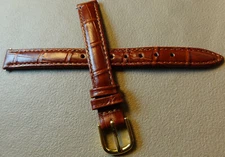 Ladies Brown Simulated Crocodile Genuine Leather Fits Any 11mm Reg Watch Band