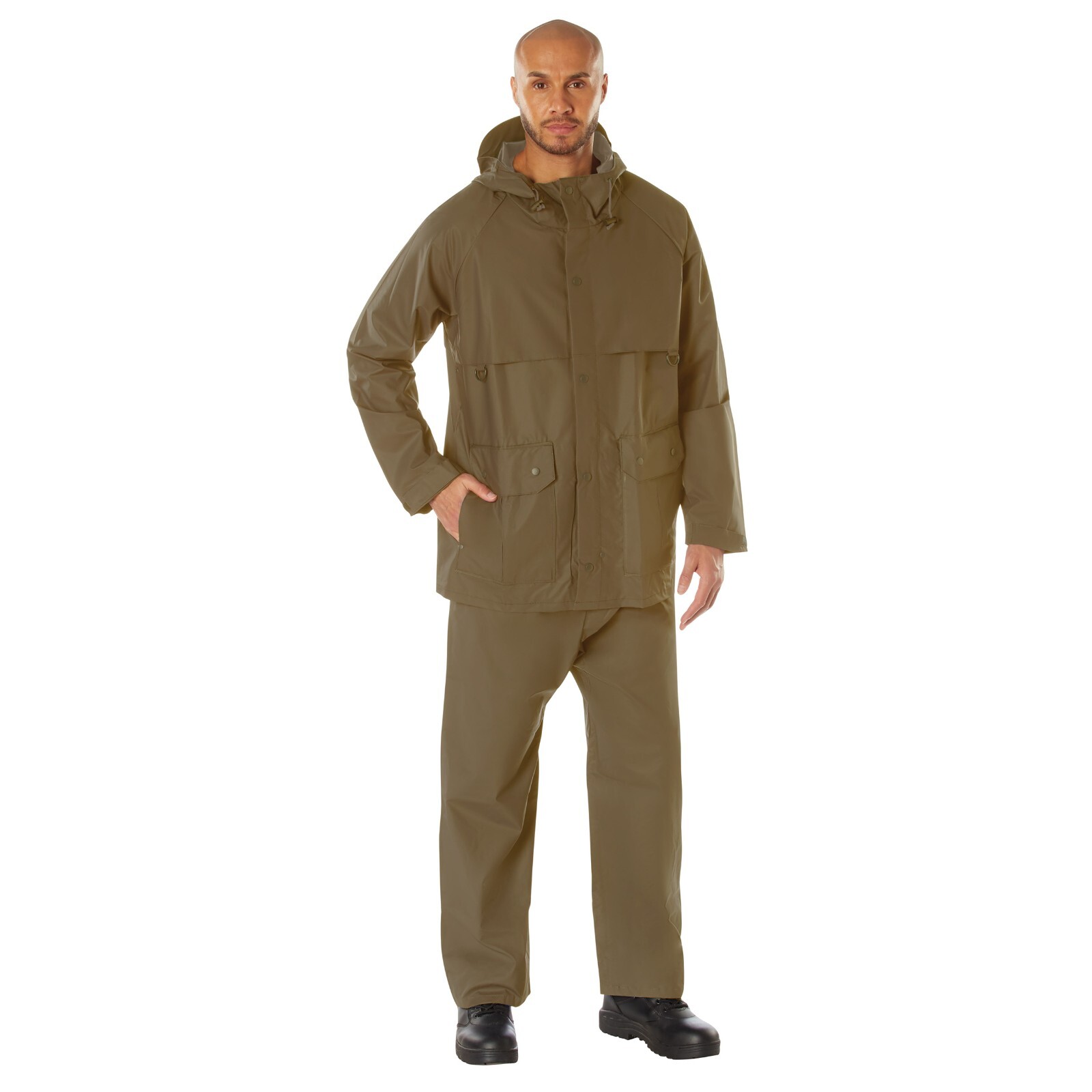 Rothco 2 Piece Microlite PVC 100percent Waterproof Rainsuit - Coyote Brown image 3