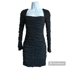 NWT Michael Costello Revolve Small Franky Mini  Bodycon Dress Black Ruched