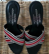 DONALD PLINER Couture Black Red Ivory Slides Slip on Pumps Mules Size 5.5