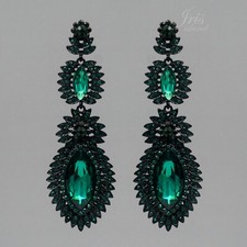 Women Green Crystal Rhinestone Chandelier Drop Dangle Earrings Wedding Prom 0114