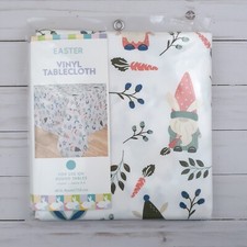 Easter Vinyl Tablecloth 60 inch Round Spring Gnome Party