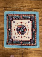Vintage Native American Print Pocket Square Made In USA Turquoise Bird Animal