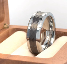 Black Tungsten Carbide Ring Hammered Ring Men's Wedding Band Groom Wedding Ring