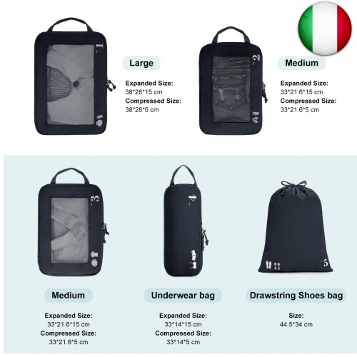 ECOHUB 5 Pezzi Organizer Valigia Compressione Salvaspazio Accessori Viaggio - Foto 2 di 9