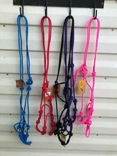 Handmade Natural Horsemanship Bitless Bridle 4 Knot Rope Halter Sidepull w Rings