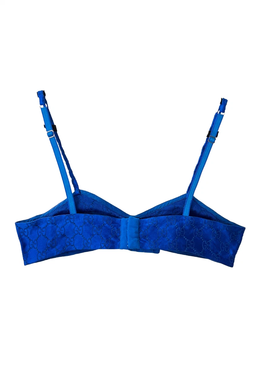 Women's Blue GG Embroidered Silk Gucci Bralette Worn by Bella Thorne