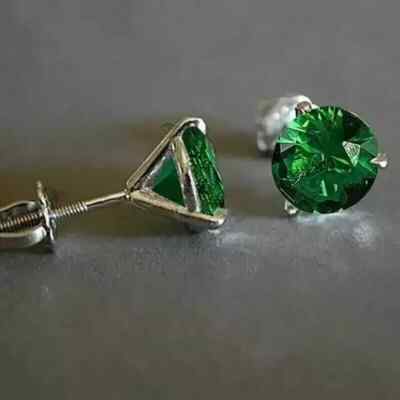 Ohrstecker 3 kt Rundschliff Natur Chromdiopsid 14 Karat Weißgold vergoldet 925