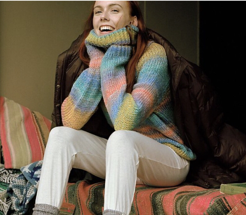 Anthropologie Rainbow Knit Turtleneck Sweater Pullover M NWT