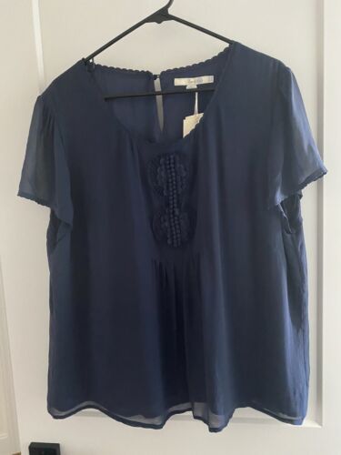 Boden WA396 Hand embellished Navy Blue, 100% Silk Top, size 18 - Picture 1 of 5