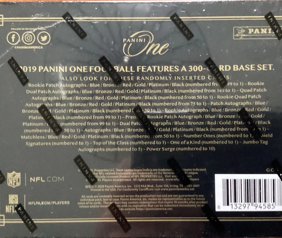 2019 Panini One Football Hobby Box - Kyler Murray Daniel Jones Jacobs RCs - Image 2 of 2