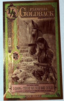 #ad Florida 1 2 Goldback 1 2000 Troy Ounce 24K Gold $8.75