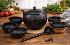 SET Clay Pot for Cooking  Earthen Cooking Pot 4 Liters and 4 Soup Bowls  Unglaze