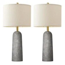 27.25" Modern Table Lamp Set of 2, Gray Resin Lamp with Natural Stone Look, T...