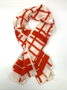 VTG Echo 100% Pure Silk Scarf Japan 15 x 44" Red & White Lines Criss-Cross